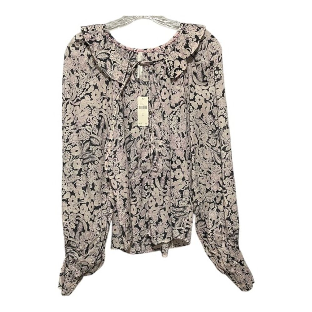 Anthropologie Medium Floral Ruffle Long Sleeve Peasant Blouse NEW WITH T…